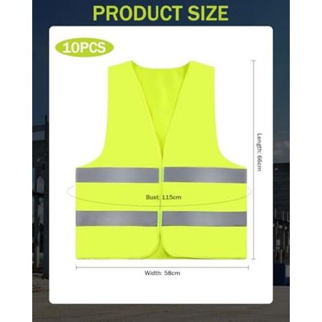 Lot de 10 Gilets Jaunes de Sécurité Réfléchissants Haute Visibilité, Gilet Jaune Adulte et Enfant, G/ilet Jaune Voiture, Gilet Réfléchissant Fluorescent pour Vélo, Chantier (1/4)