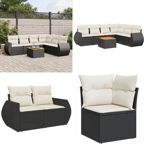 Salon de jardin 7 pcs avec coussins noir résine tressée - Ensemble Salon De Jardin - Meuble Extérieur - Mobilier De Jardin - Salon De Jardin Pliable - Set Salon De Jardin - Home & Living (1/5)