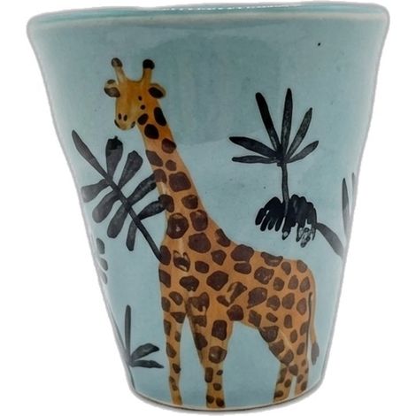 RICE Melamin Becher 'Jungle' mit Giraffen-Motiv, Hellblau (1/2)