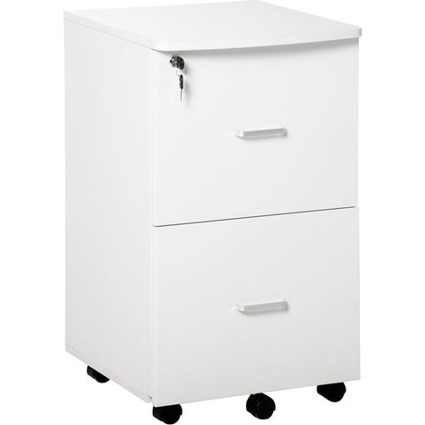Commode blanche 2 tiroirs verrouillable pour bureau d'appoint, 43x45x72 cm, rangement discret et sécurisé