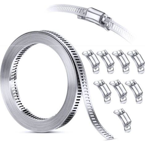 Kit Colliers de Serrage en Acier Inoxydable 304 – Bande Réglable à Vis Sans Fin, 3 m sur Mesure + 8 Attaches Renforcées (1/5)