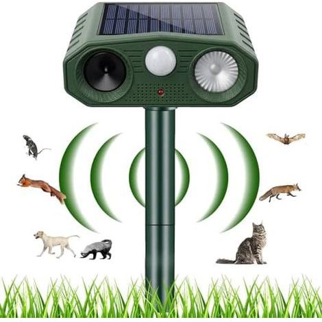 Ultraschall-Katzenabwehrgerät, Solar- und Haustierabwehrgerät für den Außenbereich mit LED-Licht und Bewegungsmelder zur Abwehr von Katzen, Hunden, Mäusen, Waschbären, Vögeln, Ratten und Gartentieren (1/5)