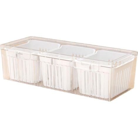 Plateau de rangement pour congélateur avec compartiments divisés et drainage, panier égouttoir à légumes blanc pour cuisine et pique-niques. (1/5)