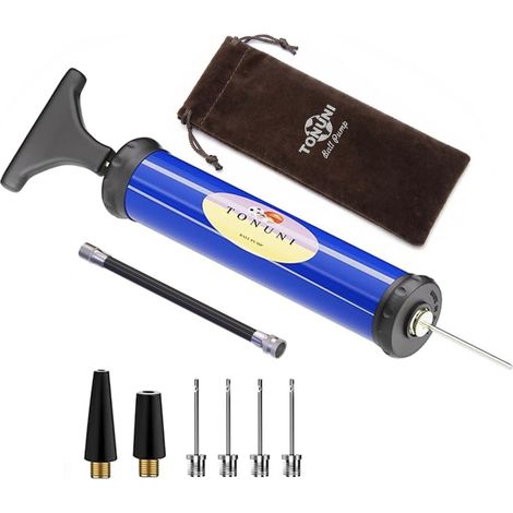 Portable air pump with accessories such as needle, nozzle and hose, ideal for ball sports (football, basketball, volleyball, rugby) and inflatable items. (1/5)