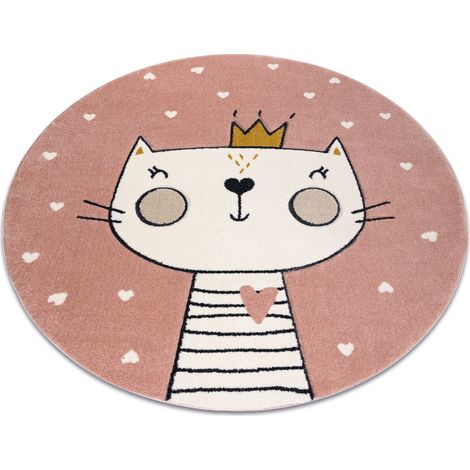 Alfombra KIDDO 6106 circulo rosa claro / blanca gatito, corona para niños, sensorial  pink circulo 120 cm (1/5)
