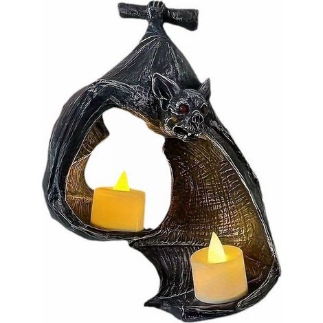 Support À Bougie Murale En Résine - Lampe Électronique En Forme De Chauve-Souris - Décoration Festive Pour Halloween Et Pâques - 1 Pièce (1/5)