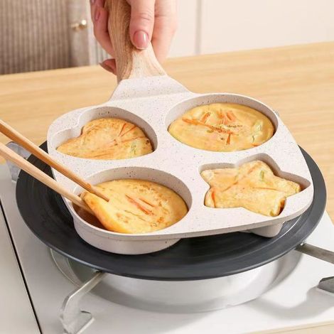 4-Tassen-Antihaft-Eierpfannenset - Pfannkuchen & Omelettpfanne aus Aluminiumguss zum Frühstück, Kompatibel mit Gasherd, Induktionsherd und offener Flamme, Weiß (1/4)