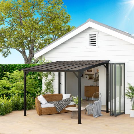 Pergola Outsunny 3x3 m imperméable protection UV 50+ fixation murale gris foncé