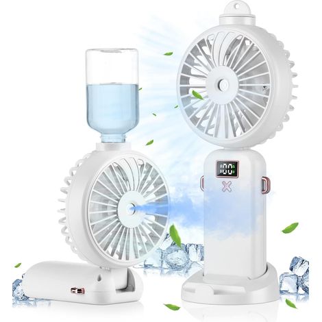 Ventilateur portable avec brumisateur, mini ventilateur USB rechargeable 3 en 1, 5 vitesses, petit ventilateur pliable (1/5)