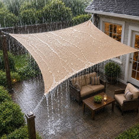 Voile d'ombrage LED - 3 x 4 m - Étanche - Guirlande lumineuse solaire LED intégrée - 96 % de protection anti-UV - Pour l'extérieur, le jardin (1/5)