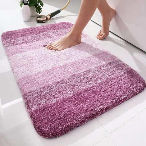 Tapis de Salle de Bain Doux, 51 x 76 cm, antidérapant, Lavable, Moelleux à Poils Longs, en Microfibre absorbante, Violet (1/5)