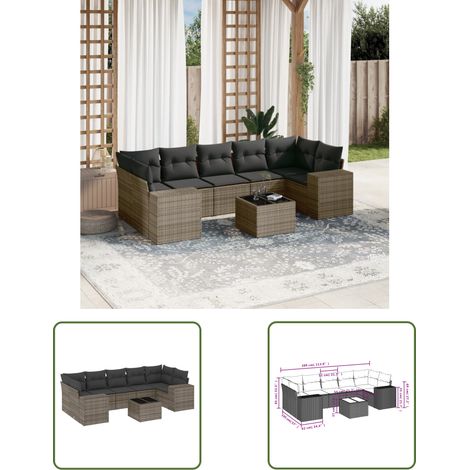 The Living Store 8-tlg. Garten-Sofagarnitur mit Kissen Grau Poly Rattan - Gartenmöbel - Esstisch - Lounge Set - Rattan Möbel - Outdoor Möbel (1/3)