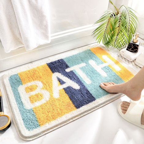 Waschbarer und rutschfester Badteppich für das Badezimmer – Feuchtigkeits- und schmutzresistenter Eingangsmatte aus weichem Kunstfell (50 x 80 cm, buntes Muster)-lsw