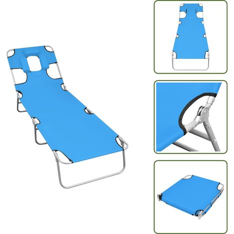 Tumbona para playa - vidaXL Tumbona plegable con cojín para la cabeza acero azul turquesa - Tumbona con cojín para cabeza