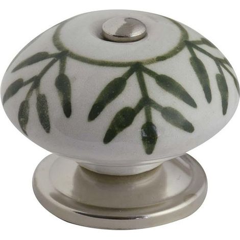 Tirador redondo con forma de flor, de cerámica verde satinada, 40 mm de diámetro. AUTRES