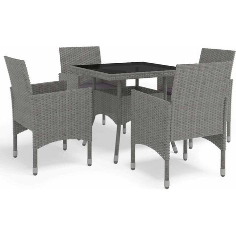 vidaXL Muebles de jardín 5 piezas ratán sintético y vidrio gris (1/4)