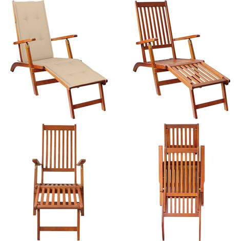 Chaise longue d'extérieur repose-pied et coussin Acacia solide - Chaises Longues - Chaises Longues En Bois - Mobilier De Jardin - Salon De Jardin - Bain De Soleil - Home & Living