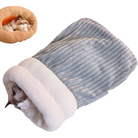 Cómoda cama de invierno para gatos: saco de dormir de interior cálido, suave, esponjoso y lavable.