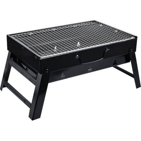 Klappgrill – Tragbarer Klappgrill mit Grillrost – Tragbarer Klappgrill – Grill für Festivals – Camping – Tischgrill – Sommergrill – Rechteckig – Schwarz
