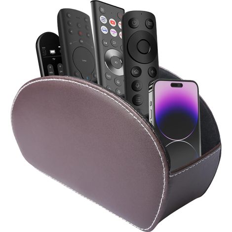Porte-télécommande à 5 compartiments : organisateur de bureau en cuir synthétique, grand support pour TV, DVD, clé 4K et télécommande, avec doublure en daim