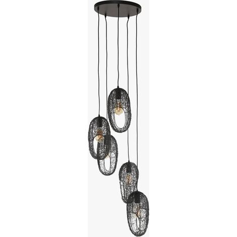 LIXA Suspension ovale 5 lampes en métal noir 45x180 cm (1/5)