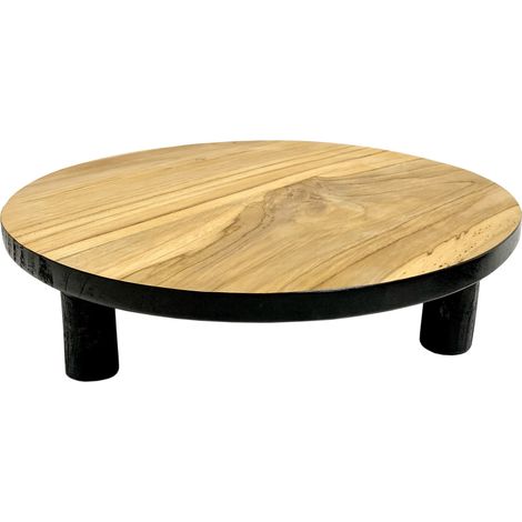 Teak Blumenteller schwarz - 15 cm / klein - Holz Pflanzenständer mit 4 Füßen - Echtholz Deko Blumenständer Pflanzenhocker