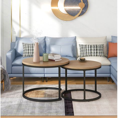 Tisch Wohnzimmertisch platzsparend rund MDF 2er Set OKMYHOME (1/5)