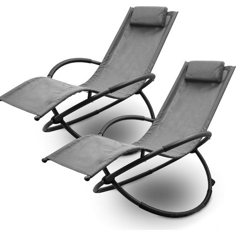 Relax Liege Liegestuhl Gartenliege Sonnenliege Klappsessel Relaxliege Schaukelliege Klappbar (2x Relaxliege, Anthrazit)