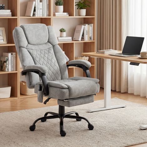 Fauteuil de bureau à haut dossier massage avec vibration, fonction thermique, dossier réglable, repose-pieds, télécommande, gris (1/5)