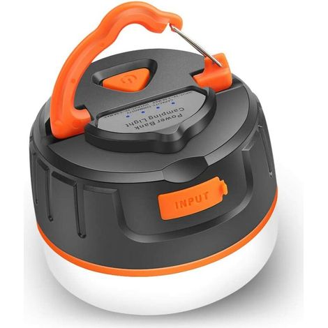 Lampe de camping LED 2 en 1 avec batterie externe 5200 mAh, IP54, portable, câble USB, pour tente, pêche, randonnée – DELKEVIC