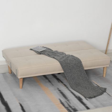 Divano Letto 3 Posti con Schienale Regolabile su 3 Livelli, 2 Cuscini e Braccioli Rimovibili, Beige, 185x84x85cm