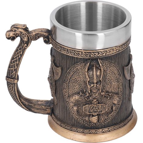 Innovativer Edelstahlbecher im Piratenstil, Retro-Look, großes Fassungsvermögen, für Bier, Kaffee und andere Getränke, braun (1/5)