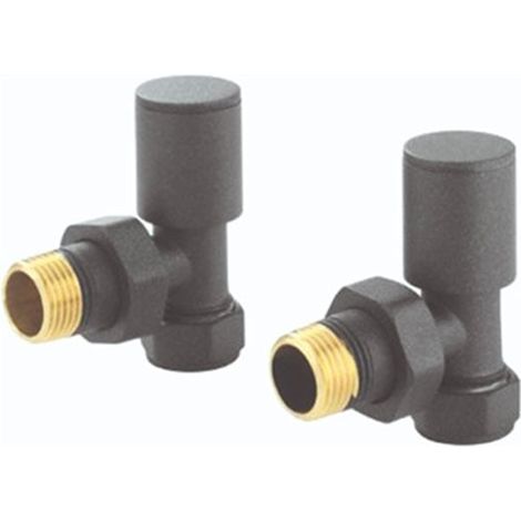 Heatwave Round Basalt Grey Angled Radiator Valves Pair (1/2)