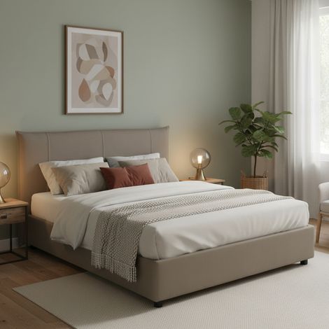 Talamo Italia Cama matrimonial Stella, Cama contenedor con revestimiento de tela, 100% Made in Italy, Apertura frontal, adecuado para colchón Cm 160x200, Tórtola, con embalaje reforzado (1/5)