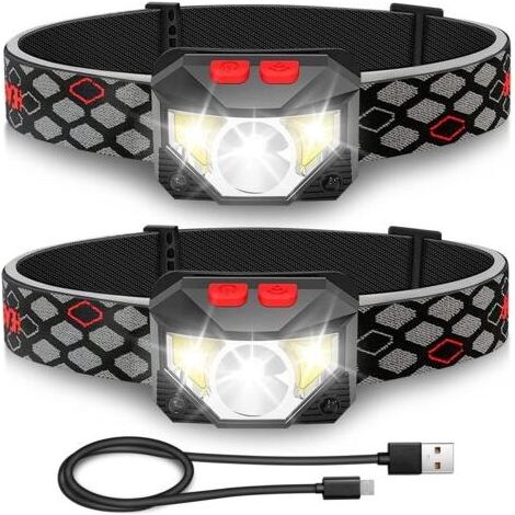 Lampe Frontale LED ,2 Pièces Super Lumineux Capteur De Mouvement Lampe, 1000 Lumens 10 Modes Torches Frontales 1200mAh Rechargeable USB, Lampe Torche Étanche, Camping, Randonnée, Pêche, Travail [Class (1/5)