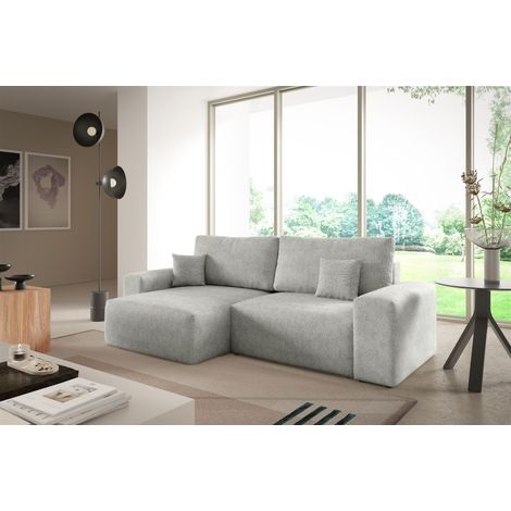 Ecksofa Schlafsofa Sofa ARONA XS in Stoff Centaur Hellgrau Ottomane Links