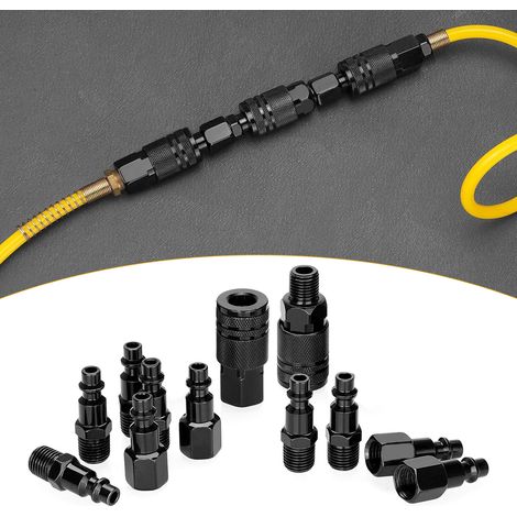Zoternen 12pcs 1/4 '' Kit de coupleur à air NPT et de fiche, jeu de connecteur rapide de type D, kit de raccord de tuyau de compresseur (noir) (1/5)