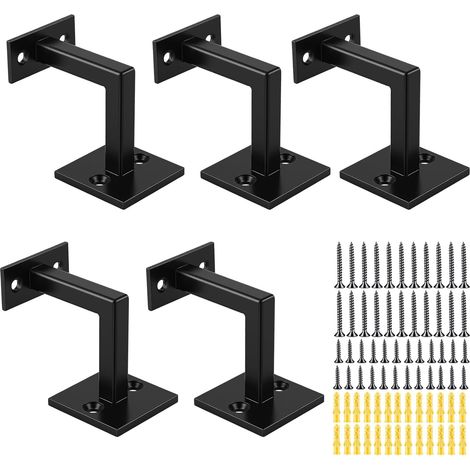 Lot de 5 supports de main courante en acier inoxydable noir - Supports muraux carrés pour escaliers, fixations murales, balustrades (1/5)