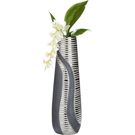 Vase cône Séville - Vases décoratifs Modernes - Vase à Fleurs - Céramique - Anthracite-Argent - Hauteur 49 cm (1/4)