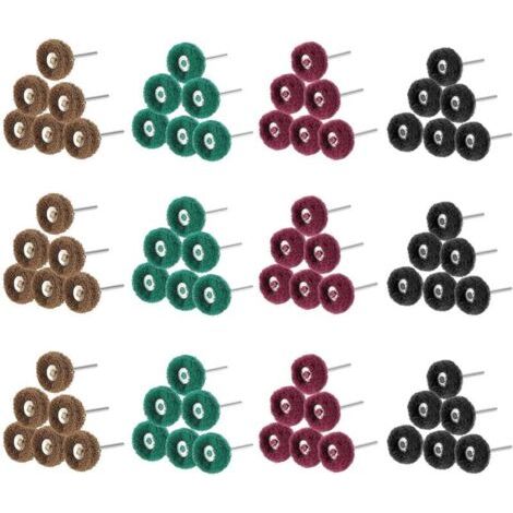 Lot de 80 Roues de polissage abrasif de 25 mm, Accessoires de polissage pour outils rotatifs , Grain 80/150/240/300, tampon à récurer et queue en métal (1/4)