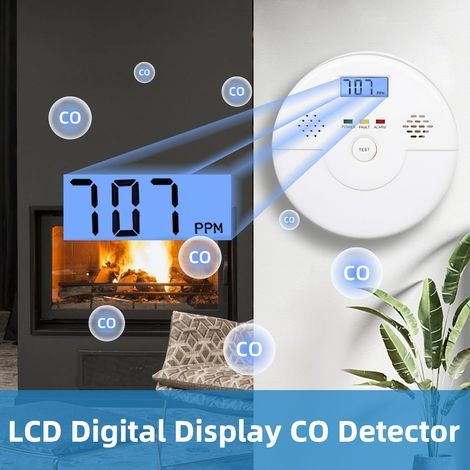 Pack of 2 carbon monoxide detectors with LCD digital display, 85 dB alarm, battery operated, CO monitor with LED indicators for home/workplace, garage, office – Batteries (1/5)