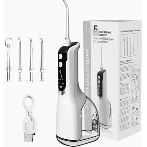 Irrigador Dentário CHRUI Hidropulso Oral 5 Modos Pressão Água 330ml Branco Portátil Limpeza Profunda (1/5)