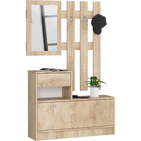 Ensemble de meubles d'entrée avec armoire à chaussures – Chêne Sonoma – Dimensions 90x25x170 cm – 1 porte, 1 tiroir, 2 étagères – Abamihome