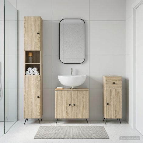 vidaXL 3 Piece Bathroom Cabinet Set BREDA Sonoma Oak Engineered Wood (1/5)