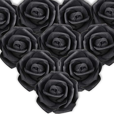50 Uds. Cabeza de flor de rosa negra artificial decoración blanca Día de Todos los Santos boda fiesta de cumpleaños ceremonia accesorio para el cabello (negro) (1/5)