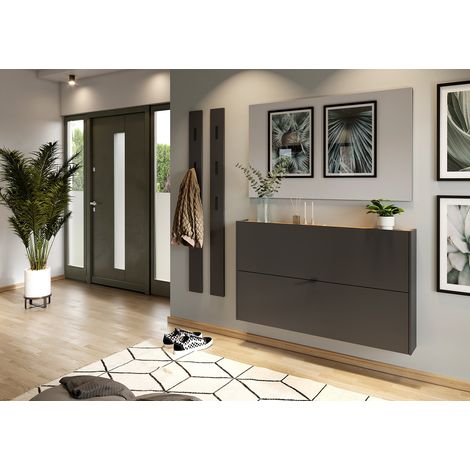Meuble à chaussures suspendu moderne 140 cm anthracite Alesine (1/5)