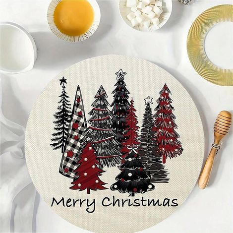Placemat Ronde - Sapin De Noël - Polyester - Diamètre 20 Cm - Antidérapant - Décoration De Table Pour Repas Festifs - Lot De 1 (1/5)