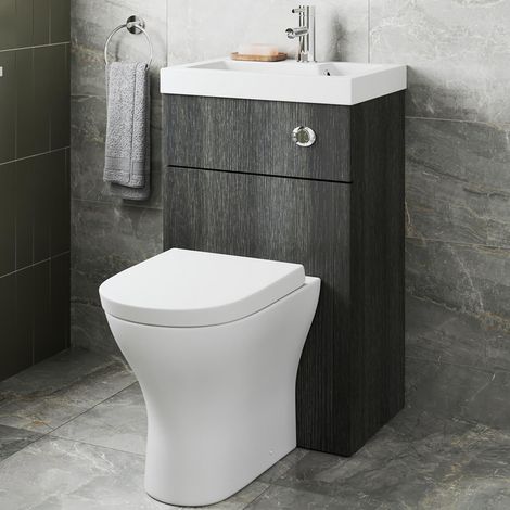 2 in 1 Toilet Basin Combi Unit Back to Wall BTW Charcoal Grey Space Saving 500mm