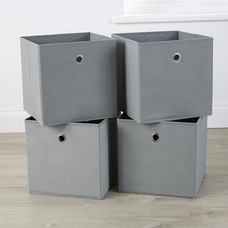 Grey Foldable Canvas Storage Folding Box Fabric Cube Cloth Bag 4 Piece Set