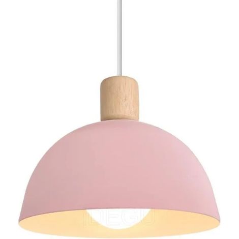 Lustre Suspension Rétro Suspension Luminaire Moderne Style Demi-Cercle Plafonnier E27 en Bois Métal Rose, Ø 20CM (1/5)